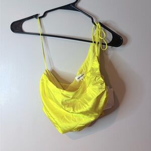 Revolve Superdown Canary Yellow Satin Cropped One Shoulder Tank & Skirt Set